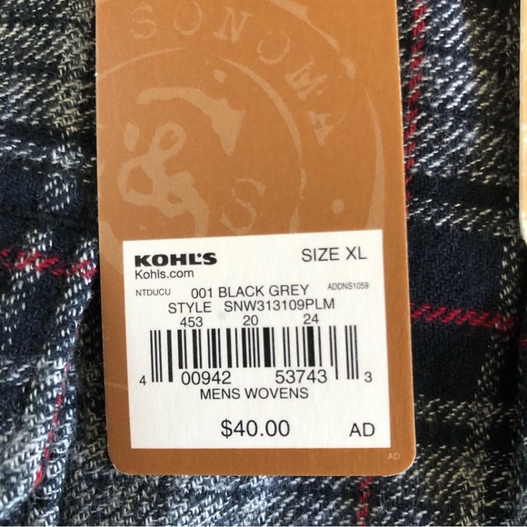 NWT Sonoma Men’s Flannel Shirt XL - Picture 4 of 5